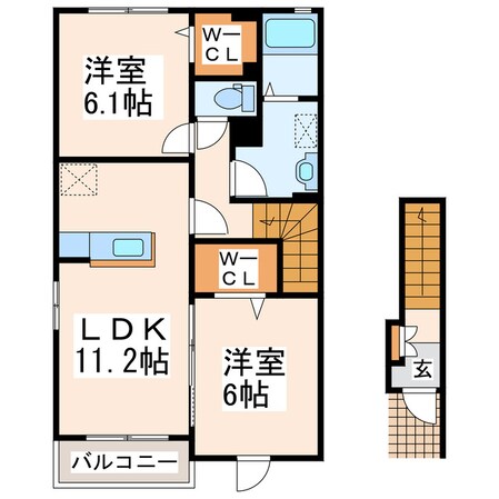 広崎 徒歩3分 2階の物件間取画像